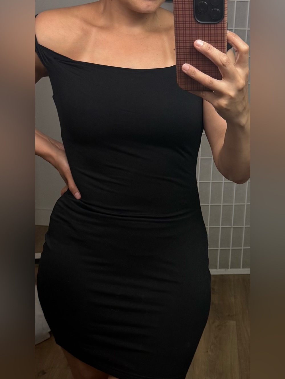 Brand new black off the shoulder body con dress